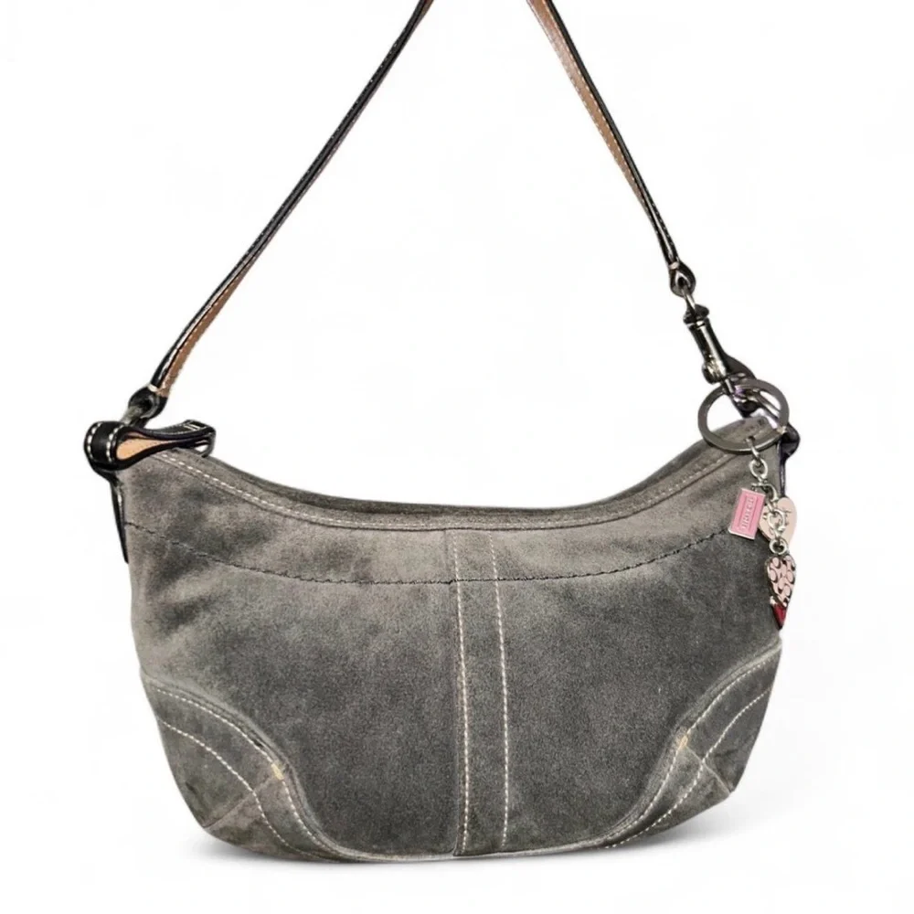 Coach Bag Suede Gray Shoulder Handbag